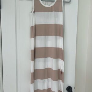 Z Supply White and Tan Sleeveless Midi Sundress